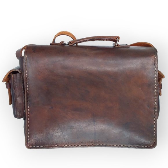 Vintage Leather Messenger Laptop Crossbody Bag Rawhide Brown Old World Large - Picture 5 of 12